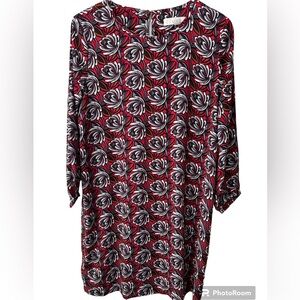 Loft Petites sz.M petite women’s flowing shift dress red/black 100% poly tunic